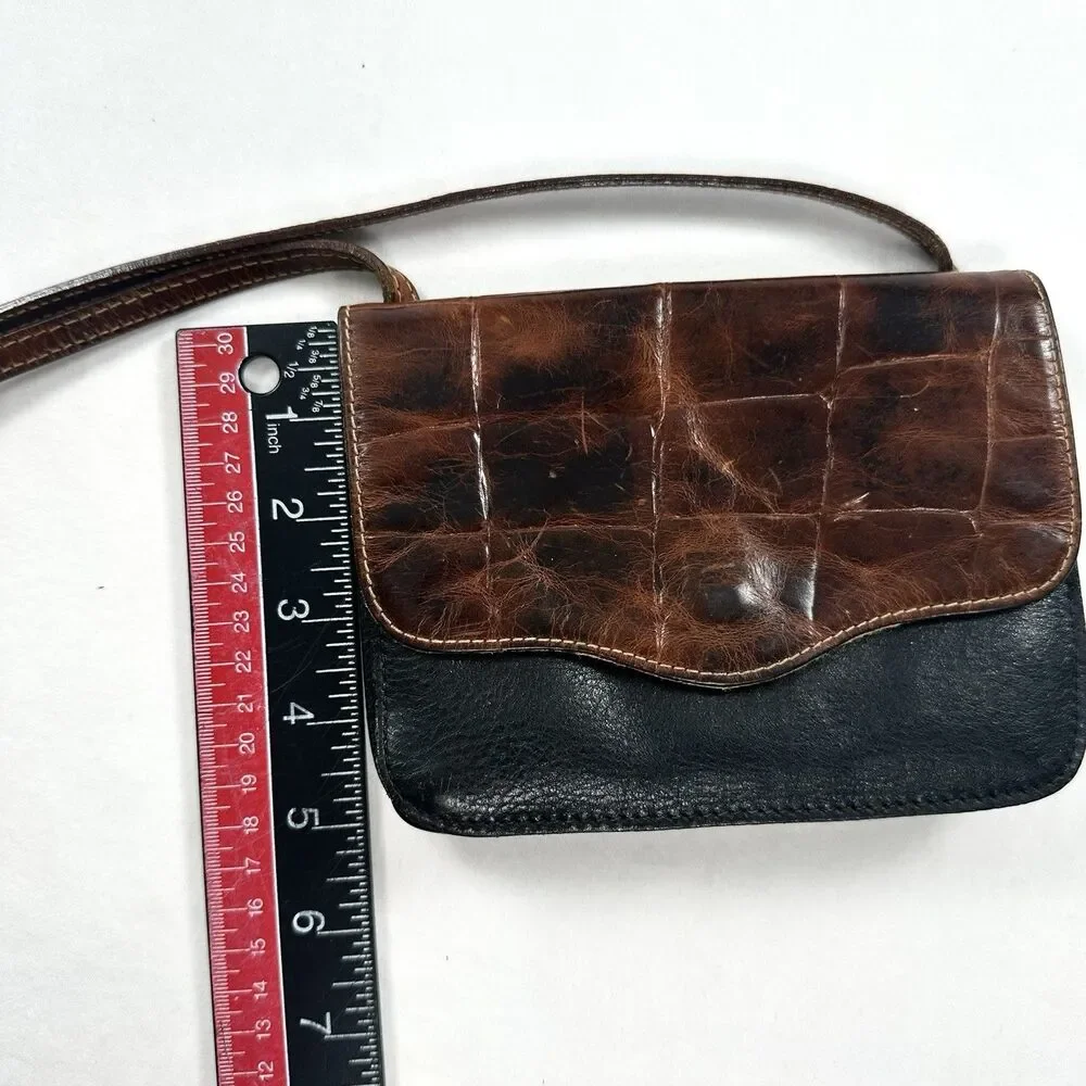Furla Leather Crossbody Shoulder Purse Bag Mini Small Brown Black Italy VTG